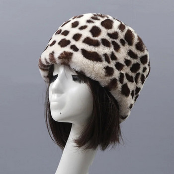 Γυναικείο καπέλο από συνθετική γούνα Χειμερινό ζεστό λεοπάρ βελούδινο εξωτερικό, Ρωσικό ύφος Θερμαντικό για καπέλο σκι