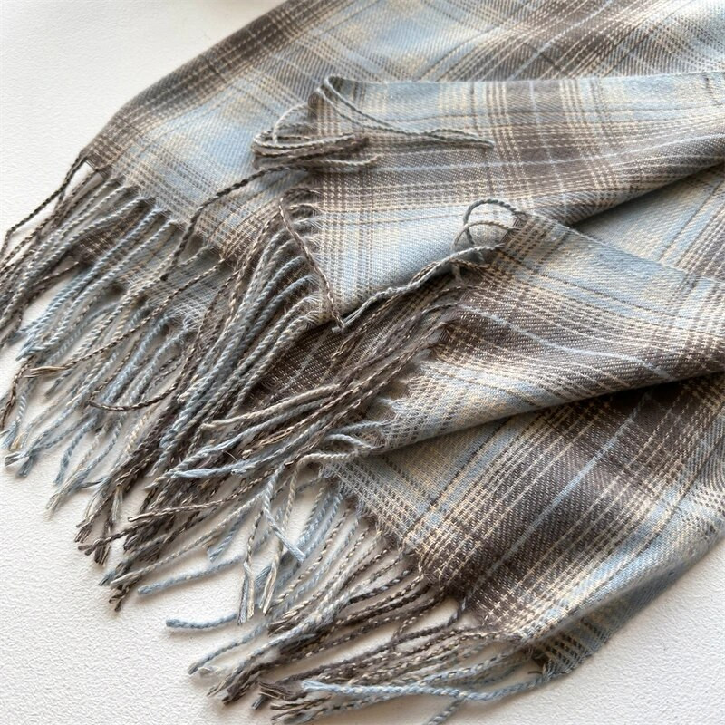 Topli putni šal od kariranog printa od kašmira Ženski šal Luksuzni zimski pokrivač od pašmine Debeli Bufanda omoti s resicama Ležerni Echarpe