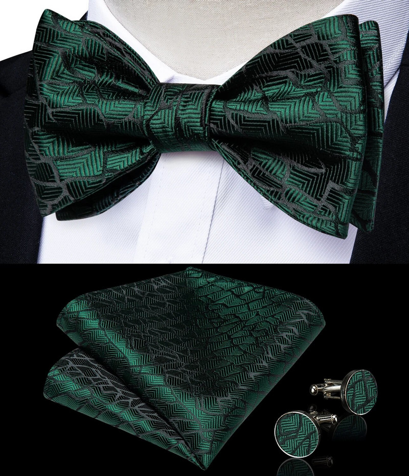 Leptir kravata koja se sama veže za muškarce Party Festival Poslovno vjenčanje Zelena muška leptir mašna S džepnim četvrtastim gumbima za manžete Set leptir čvor Veleprodaja