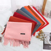 2022. Ženski šal od kašmira s kićankama Ženski zimski šal Topli mekani dugi jednobojni šalovi Modni omot za glavu Hot Fulard Ženski hidžab Novo