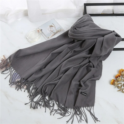 2022. Ženski šal od kašmira s kićankama Ženski zimski šal Topli mekani dugi jednobojni šalovi Modni omot za glavu Hot Fulard Ženski hidžab Novo