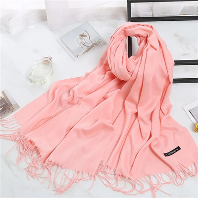 2022. Ženski šal od kašmira s kićankama Ženski zimski šal Topli mekani dugi jednobojni šalovi Modni omot za glavu Hot Fulard Ženski hidžab Novo