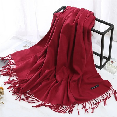 2022. Ženski šal od kašmira s kićankama Ženski zimski šal Topli mekani dugi jednobojni šalovi Modni omot za glavu Hot Fulard Ženski hidžab Novo