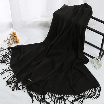 2022. Ženski šal od kašmira s kićankama Ženski zimski šal Topli mekani dugi jednobojni šalovi Modni omot za glavu Hot Fulard Ženski hidžab Novo