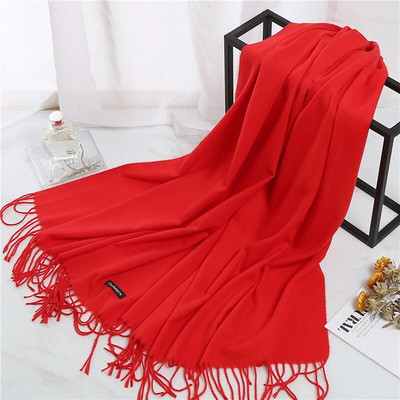 2022. Ženski šal od kašmira s kićankama Ženski zimski šal Topli mekani dugi jednobojni šalovi Modni omot za glavu Hot Fulard Ženski hidžab Novo