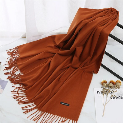 2022. Ženski šal od kašmira s kićankama Ženski zimski šal Topli mekani dugi jednobojni šalovi Modni omot za glavu Hot Fulard Ženski hidžab Novo