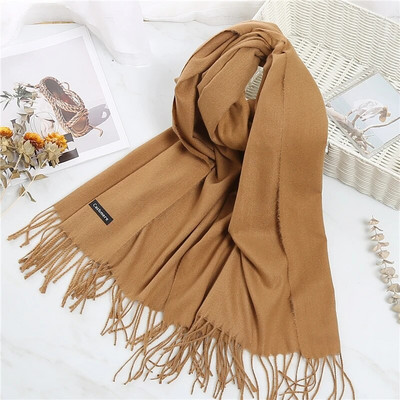 2022. Ženski šal od kašmira s kićankama Ženski zimski šal Topli mekani dugi jednobojni šalovi Modni omot za glavu Hot Fulard Ženski hidžab Novo