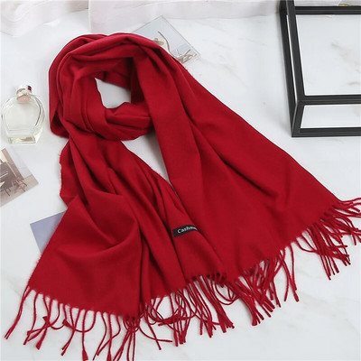 2022. Ženski šal od kašmira s kićankama Ženski zimski šal Topli mekani dugi jednobojni šalovi Modni omot za glavu Hot Fulard Ženski hidžab Novo