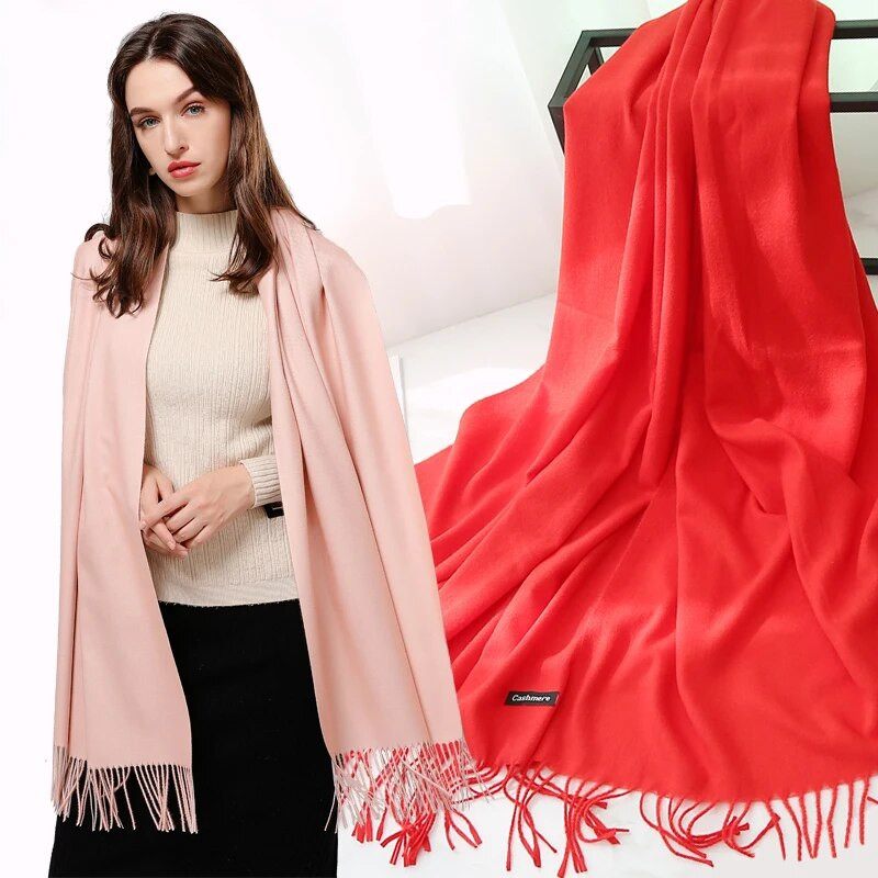 2022. Ženski šal od kašmira s kićankama Ženski zimski šal Topli mekani dugi jednobojni šalovi Modni omot za glavu Hot Fulard Ženski hidžab Novo