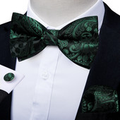 Πράσινο Jacquard Μαύρο Paisley Παπιγιόν για άνδρες Ρυθμιζόμενο μεταξωτό παπιγιόν Γάμου με υφαντό κόμπο πεταλούδα Μανικετόκουμπα