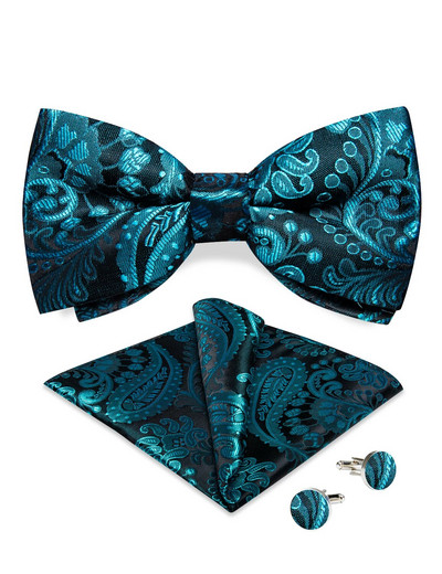 Πράσινο Jacquard Μαύρο Paisley Παπιγιόν για άνδρες Ρυθμιζόμενο μεταξωτό παπιγιόν Γάμου με υφαντό κόμπο πεταλούδα Μανικετόκουμπα