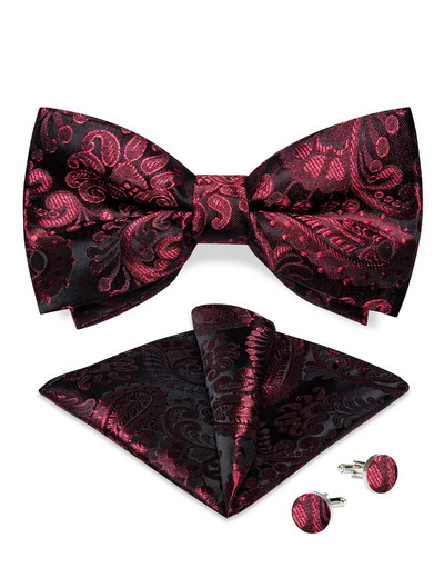 Πράσινο Jacquard Μαύρο Paisley Παπιγιόν για άνδρες Ρυθμιζόμενο μεταξωτό παπιγιόν Γάμου με υφαντό κόμπο πεταλούδα Μανικετόκουμπα