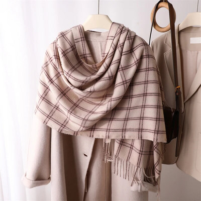 Ženska modna topla deka od kašmira, zimski šal, novi dizajn, karirani pašmijan, topla zimska putna bufanda marama s resicama