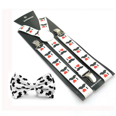 Clip-on merevítők elasztikus felfüggesztés csokornyakkendővel, Y-back 10 "bajusz" mintás férfi női vállpántos nyakkendő szett új jó minőségű