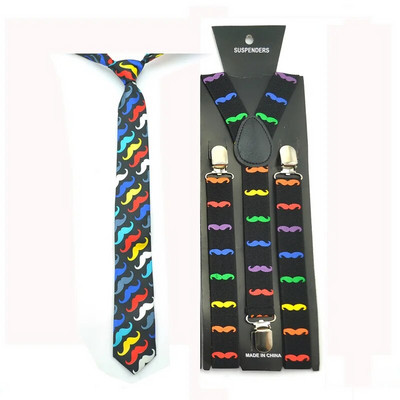 Clip-on merevítők elasztikus felfüggesztés csokornyakkendővel, Y-back 10 "bajusz" mintás férfi női vállpántos nyakkendő szett új jó minőségű