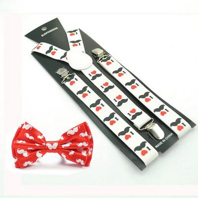 Clip-on merevítők elasztikus felfüggesztés csokornyakkendővel, Y-back 10 "bajusz" mintás férfi női vállpántos nyakkendő szett új jó minőségű