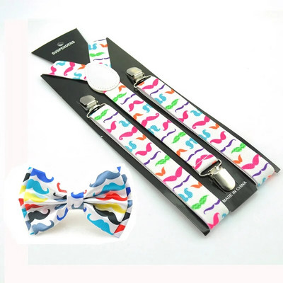 Clip-on merevítők elasztikus felfüggesztés csokornyakkendővel, Y-back 10 "bajusz" mintás férfi női vállpántos nyakkendő szett új jó minőségű