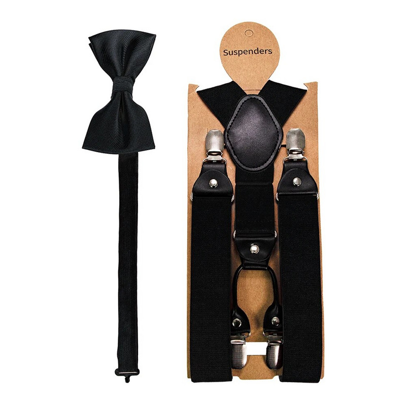 Divat nadrágtartók Férfi gumipánt nadrágtartók csokornyakkendő szett bőr 6 kapcsos merevítős férfi vintage alkalmi esküvői party férj ajándéka