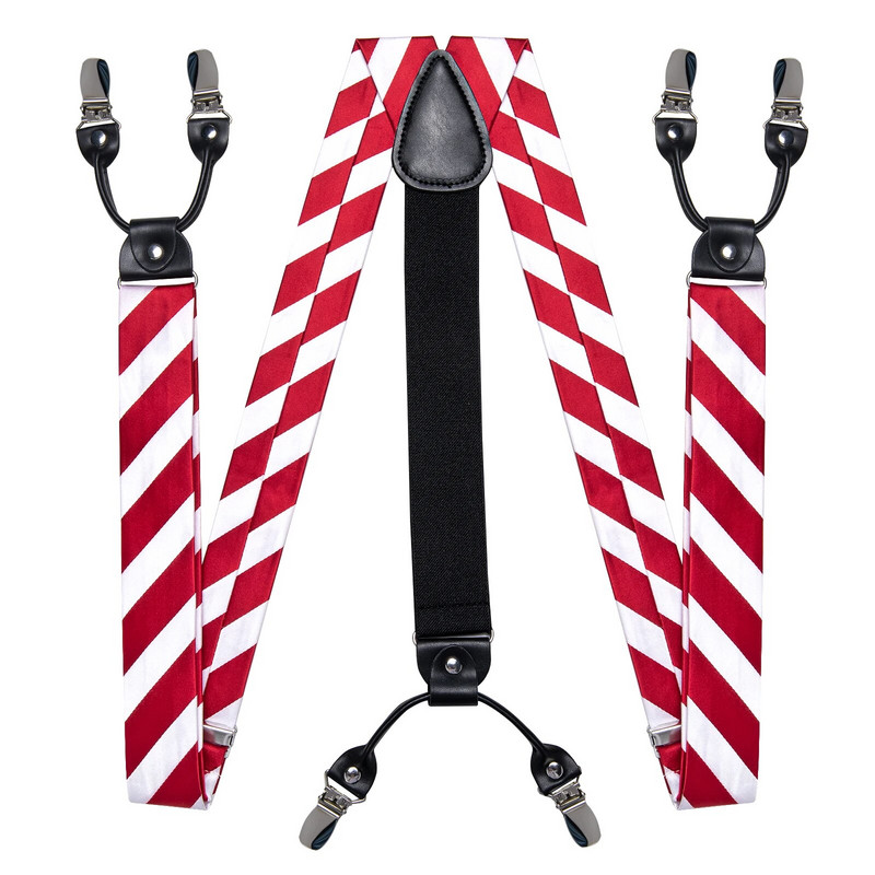 Klasszikus karácsonyi csíkos nadrágtartó, rugalmas, állítható merevítős nadrágok farmernadrág Y Hátsó nadrágtartók csokornyakkendő négyzet alakú szett fém klip
