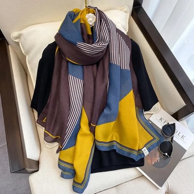 Novi dizajnerski brend Zimski ženski šal Modni karirani pamučni hidžabi Šalovi za žene Šalovi i ogrtači Muslimanske šalove od pašmine