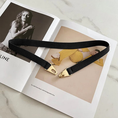 Μόδα χρυσό μεταλλικό πόμολο πόρπη τεντωμένη γυναικεία ζώνη Λεπτή μονόχρωμη Λεπτή ζώνη μέσης σώματος Γυναικείο φόρεμα πουκάμισο κοκαλιάρικο στη μέση