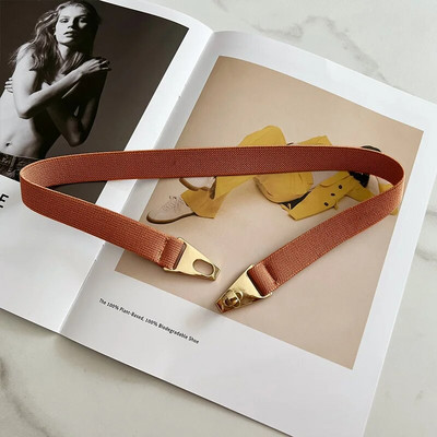 Μόδα χρυσό μεταλλικό πόμολο πόρπη τεντωμένη γυναικεία ζώνη Λεπτή μονόχρωμη Λεπτή ζώνη μέσης σώματος Γυναικείο φόρεμα πουκάμισο κοκαλιάρικο στη μέση