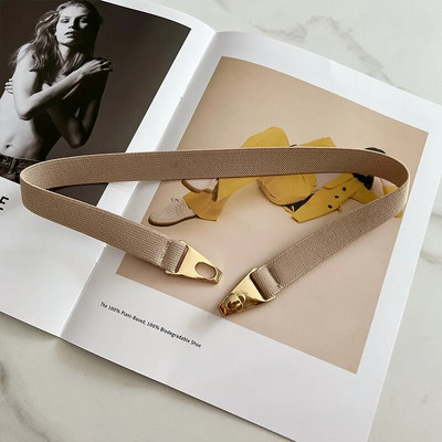 Μόδα χρυσό μεταλλικό πόμολο πόρπη τεντωμένη γυναικεία ζώνη Λεπτή μονόχρωμη Λεπτή ζώνη μέσης σώματος Γυναικείο φόρεμα πουκάμισο κοκαλιάρικο στη μέση