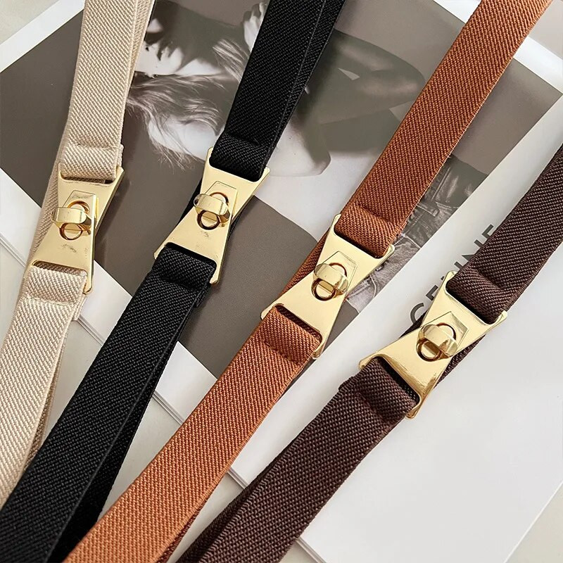 Μόδα χρυσό μεταλλικό πόμολο πόρπη τεντωμένη γυναικεία ζώνη Λεπτή μονόχρωμη Λεπτή ζώνη μέσης σώματος Γυναικείο φόρεμα πουκάμισο κοκαλιάρικο στη μέση