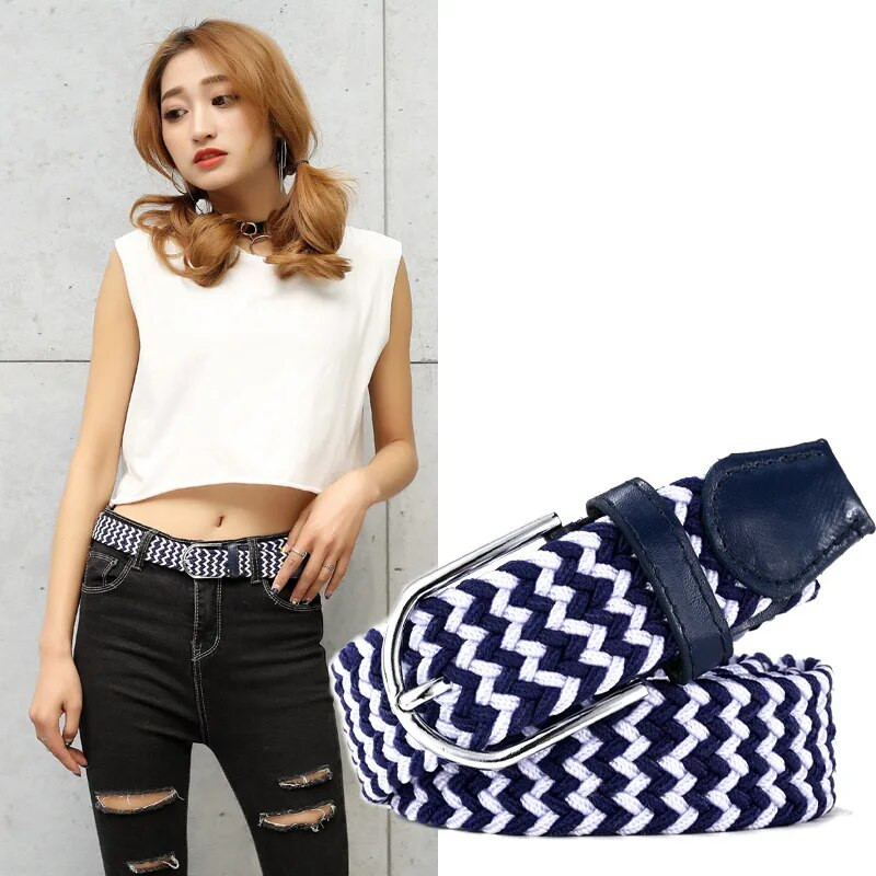 Ženski ležerni prugasti rastezljivi tkani pojasevi oko struka širine 3,2 cm, elastični muški i ženski traperice, ukrasni crni crveni remen za žene