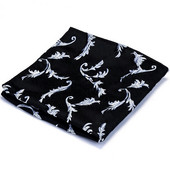 Klasszikus fehér fekete 25*25 cm férfi selyem vastag és texturált virágos zsebkendő, négyzet alakú férfi zsebkendő esküvői partira