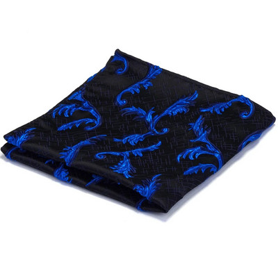 Klasszikus fehér fekete 25*25 cm férfi selyem vastag és texturált virágos zsebkendő, négyzet alakú férfi zsebkendő esküvői partira