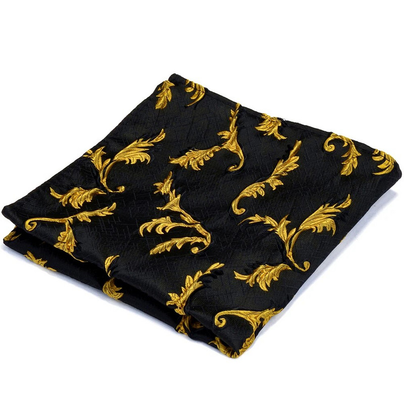 Klasszikus fehér fekete 25*25 cm férfi selyem vastag és texturált virágos zsebkendő, négyzet alakú férfi zsebkendő esküvői partira