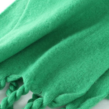 2022 Луксозен кашмирен яркозелен дамски плътен шал Зимен шал и обвивка Бандана Пашмина Пискюл Дамско дебело одеяло