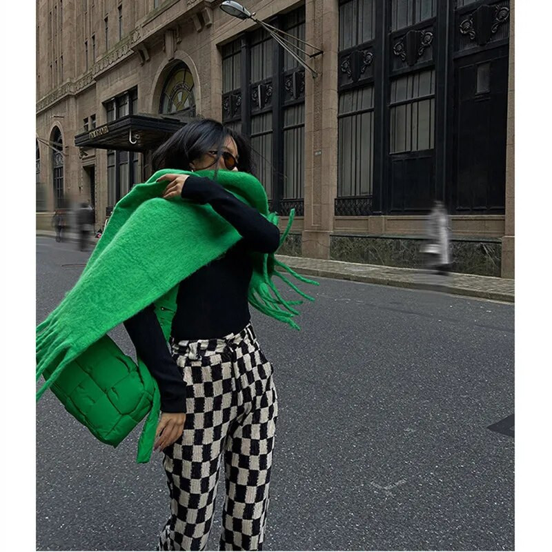 2022. Luksuzni svijetlozeleni ženski šal od kašmira, zimski šal i omot, bandana od pašmine, debela deka s resicama