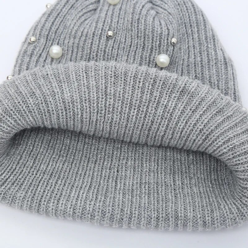Ziemas trikotāžas beanie sievietēm Sieviešu ikdienišķa āra silta galvas cepure Rhinestone Pērles Adīšanas cepures Sieviešu vienkrāsainas ikdienas