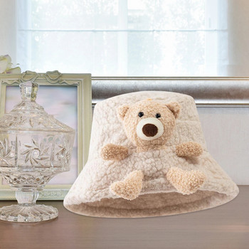 Καπέλο χειμωνιάτικο ζεστό κουβά Τρισδιάστατο λούτρινο αρκουδάκι με φαρδύ γείσο Φθινοπωρινό βελούδινο καπέλο ψαρά για ενήλικες Παιδιά Χαριτωμένο καπέλο λεκάνης αρκούδας