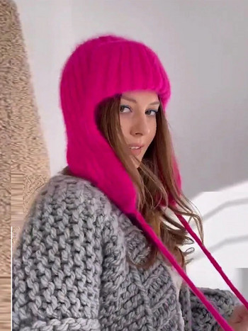 Winter Balaclava πλεκτά καπέλα με κουκούλα Γυναικεία εξατομικευμένα ζεστά αντιανεμικά προστατευτικά αυτιών με δεμένο σχοινί Ανδρικά αξεσουάρ εξωτερικού χώρου