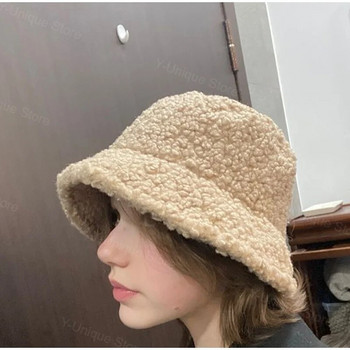Καπέλο αρνιού μάλλινο κουβά Γυναικείο χειμωνιάτικο Παχύ ζεστό μονόχρωμο Καπέλα λεκάνης Κορεατικής μόδας Καπέλα ψαρά Unisex αξεσουάρ εξωτερικού χώρου