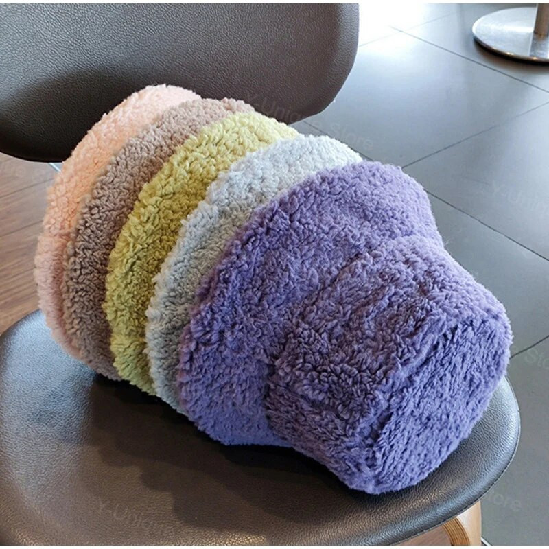 Šešir od janjeće vune Zimske ženske deblje tople jednobojne kape za umivaonik Korejske modne ribarske kape Unisex dodaci za van