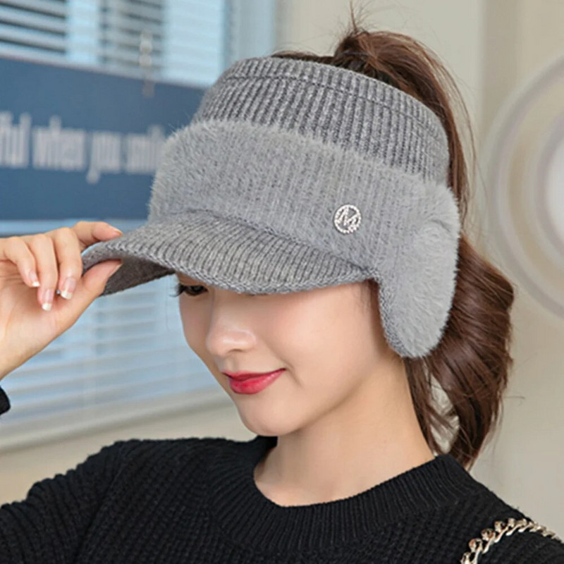 Nauja moteriška žieminė kepurė, madinga gatvės apranga Dekoratyvinė kepurė su snapeliu moterims, laisvalaikio megzta šilta kepurė