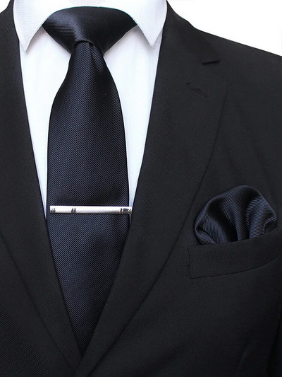 EASTEPIC 8 cm klasiskas pelēkas sarža kaklasaites vīriešiem biznesa kostīmos kaklasaites komplekts ar klipu kabatlakats vīriešu aksesuārs kāzu ballīte