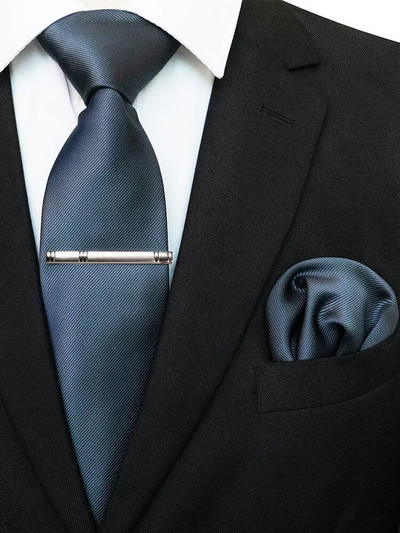 EASTEPIC 8 cm klasiskas pelēkas sarža kaklasaites vīriešiem biznesa kostīmos kaklasaites komplekts ar klipu kabatlakats vīriešu aksesuārs kāzu ballīte