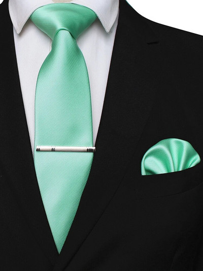 EASTEPIC 8 cm klasiskas pelēkas sarža kaklasaites vīriešiem biznesa kostīmos kaklasaites komplekts ar klipu kabatlakats vīriešu aksesuārs kāzu ballīte