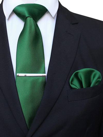 EASTEPIC 8 cm klasiskas pelēkas sarža kaklasaites vīriešiem biznesa kostīmos kaklasaites komplekts ar klipu kabatlakats vīriešu aksesuārs kāzu ballīte