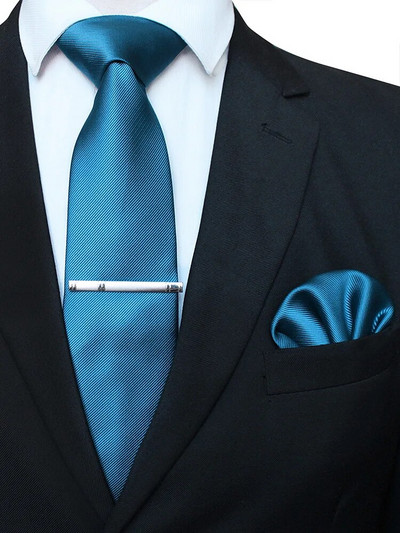 EASTEPIC 8 cm klasiskas pelēkas sarža kaklasaites vīriešiem biznesa kostīmos kaklasaites komplekts ar klipu kabatlakats vīriešu aksesuārs kāzu ballīte