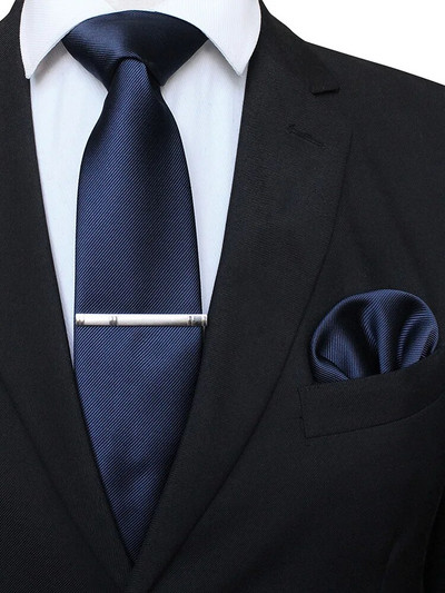 EASTEPIC 8 cm klasiskas pelēkas sarža kaklasaites vīriešiem biznesa kostīmos kaklasaites komplekts ar klipu kabatlakats vīriešu aksesuārs kāzu ballīte