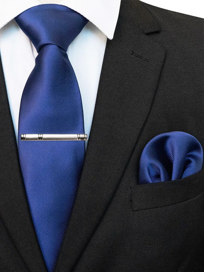 EASTEPIC 8 cm klasiskas pelēkas sarža kaklasaites vīriešiem biznesa kostīmos kaklasaites komplekts ar klipu kabatlakats vīriešu aksesuārs kāzu ballīte