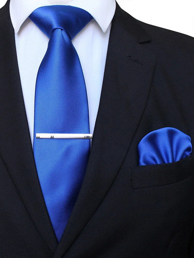 EASTEPIC 8 cm klasiskas pelēkas sarža kaklasaites vīriešiem biznesa kostīmos kaklasaites komplekts ar klipu kabatlakats vīriešu aksesuārs kāzu ballīte