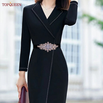 TOPQUEEN S01-B Γυναικείες μαύρες ελαστικές ζώνες για βραδινό φόρεμα πάρτι Rhinestone Γυναικεία γυαλιστερή ζώνη μόδας Daily Luxurious
