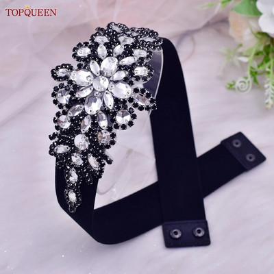 TOPQUEEN S01-B Γυναικείες μαύρες ελαστικές ζώνες για βραδινό φόρεμα πάρτι Rhinestone Γυναικεία γυαλιστερή ζώνη μόδας Daily Luxurious